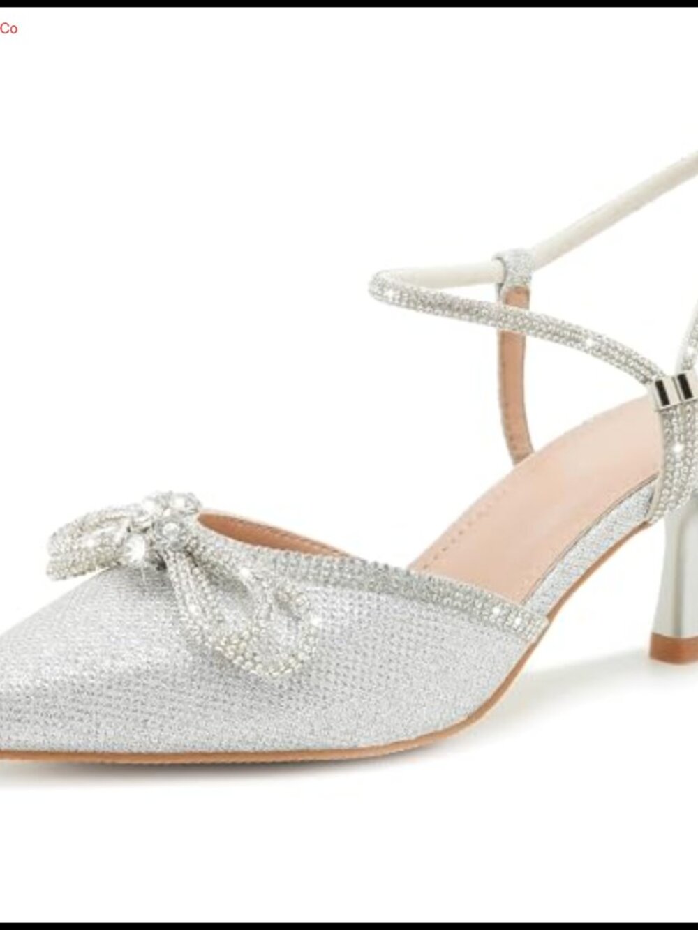 Rhinestone Bow Slingback Kitten Heels Pointed Toe Dress Pumps